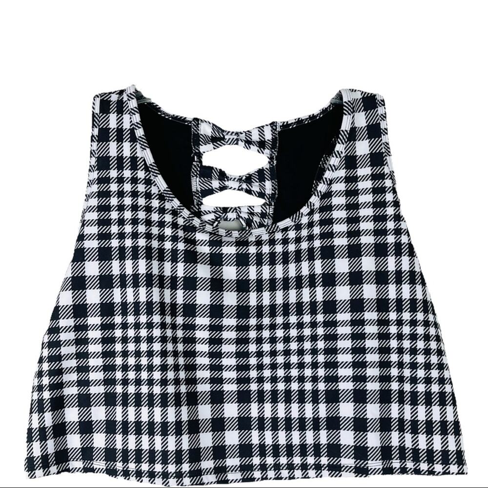 Live Well Active black white checked bow cropped sports bra top 2X